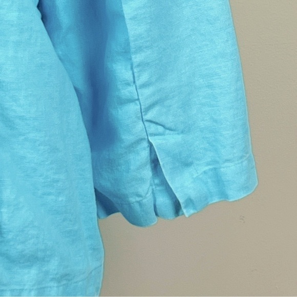 Chico’s 100% linen aqua 3/4 sleeve open front jacket, size 1 (medium). - Picture 6 of 8